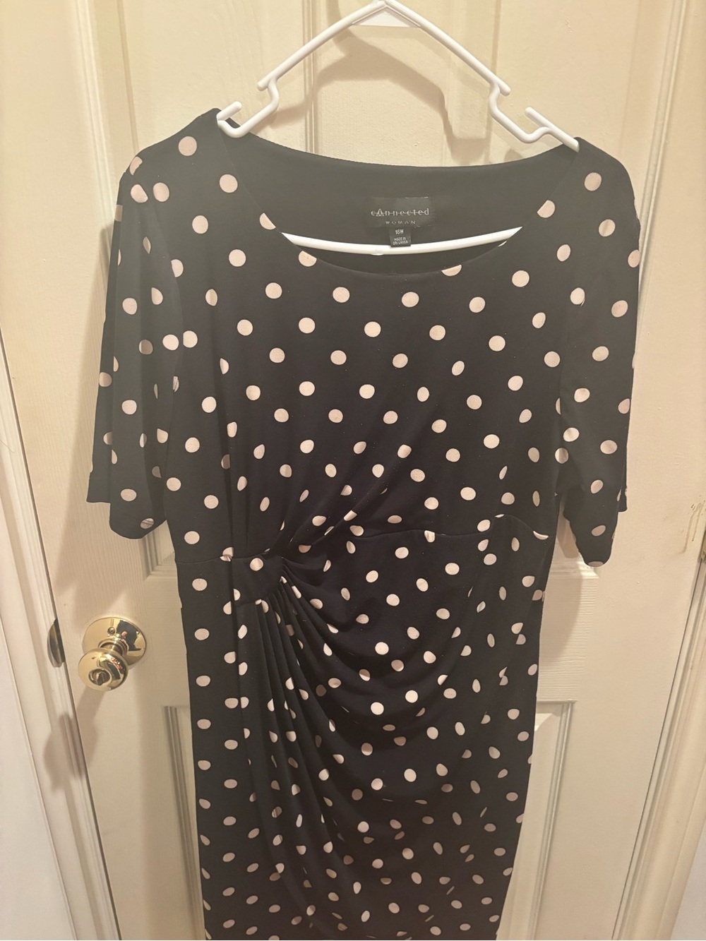connected apparel Polka Dot Black Dress with Cream Dots. Size large